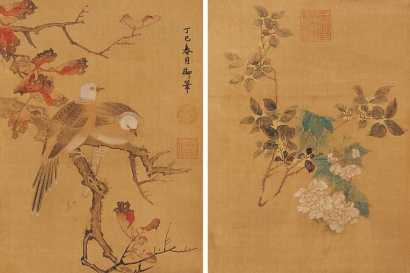 咸丰皇帝 1857年作 花鸟（两帧） 立轴